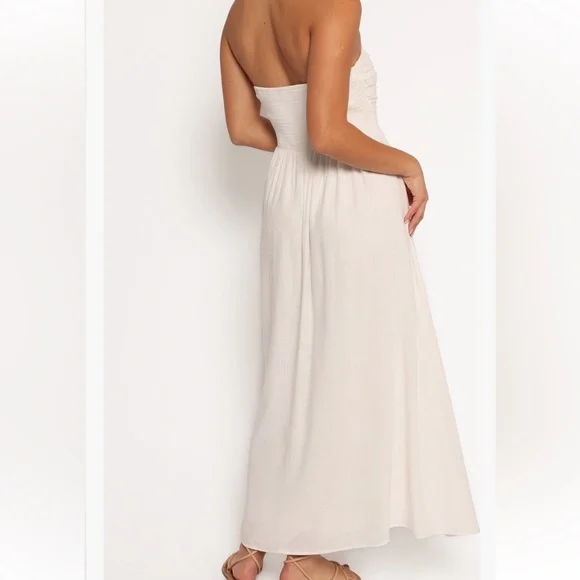 Petal & Pup Kayt Strapless Linen Blend Maxi Sundress White Bridal Bride Wedding - Picture 7 of 16